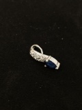 Pear Faceted 6x4mm Created Blue Sapphire Rhinestone Accented 0.75