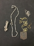 Lot of Five Miscellaneous Alloy Fashion Jewelry, Two Bracelets, One Pair of Earrings & Two Pendants