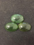 Lot of Three Loose 18x13mm Green Jade Polished Cabochon Gemstones - 30 Carats Total Weight