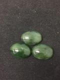 Lot of Three Loose 18x13mm Green Jade Polished Cabochon Gemstones - 30 Carats Total Weight