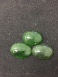 Lot of Three Loose 18x13mm Green Jade Polished Cabochon Gemstones - 30 Carats Total Weight