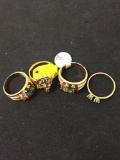 Lot of Four Multi-Colored Gemstone Accented Gold-Tone Alloy Various Style Mother's Ring Bands
