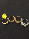 Lot of Four Multi-Colored Gemstone Accented Three Gold-Tone & One Silver-Tone Alloy Various Style