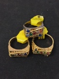 Lot of Three Multi-Colored Gemstone Accented Gold-Tone Alloy Similar Style Mother's Ring Bands