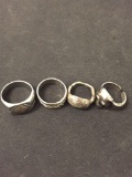 Lot of Four Silver-Tone Alloy Gent's Ring Bands, One Skull Motif, One Scarab, 9.0mm Cigar & Two-Tone