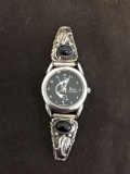 Nadira Designed Kokopelli Themed 24mm Stainless Steel Bezel w/ Onyx Accented Sterling Silver Old