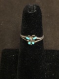Round & Pear Faceted Turquoise Cabochon Accented Petite Butterfly Theme Sterling Silver Ring