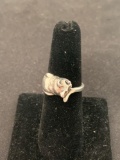 Taxco Designed Cuddled Feline Themed 10mm Wide Tapered Sterling Silver Bypass Ring Band-Size 6.5