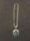 Old Pawn Native American Styled Sterling Silver Pendant w/ Malachite Cabochon & 24