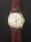 Wittnauer Round 29mm 10kt Rolled Gold Bezel Stainless Steel Watch w/ Leather Strap