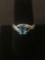 Oval Faceted 8x6mm Blue Topaz Zircon Accented Sterling Silver Criss-Cross Ring Band-Size 8