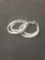 Round Faceted Diamond Accented 22mm Diameter 4.0mm Wide Triple Hoop Pair of Sterling Silver Earrings