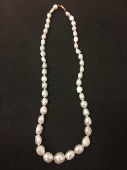 Graduating Baroque Freshwater Pearl 8.0 - 12.0mm Hand-Knotted & Strung 18" Necklace w/ 14Kt Gold
