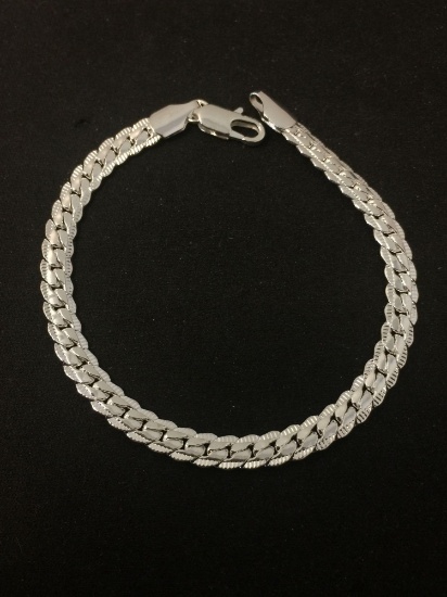 Milgrain Accented Curb Link 5.0mm Wide 8" Long Sterling Silver Bracelet