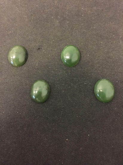 Lot of Four Polished Oval 14x12mm Green Jade Loose Cabochon Gemstones - Approximate 23 Ctw