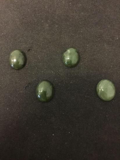 Lot of Four Polished Oval 14x12mm Green Jade Loose Cabochon Gemstones - Approximate 23 Ctw