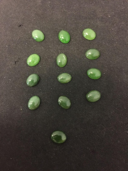 Lot of Thirteen Polished Oval 9x7mm Green Jade Loose Cabochon Gemstones - Approximate 20 Ctw