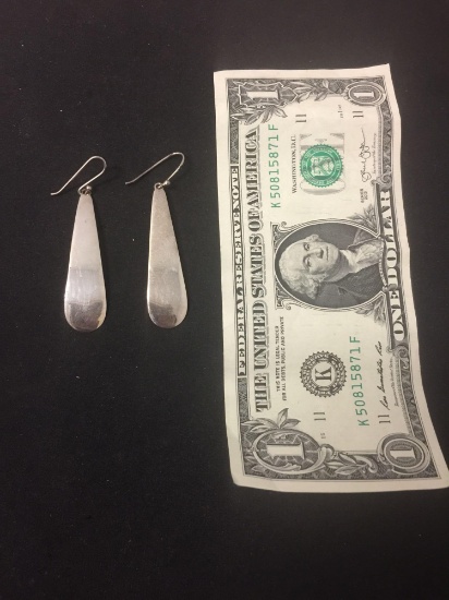 SX Thai Made Teardrop Shaped 2.5" Long Pair of Sterling Silver Drop Earrings