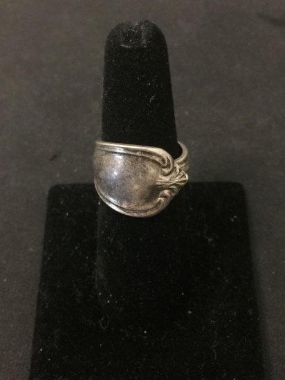 Vintage Spoon Motif 15mm Wide Tapered Sterling Silver Bypass Ring Band-Size 6.5