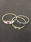 Lot of Three Mexican Made Enameled Nickel Hinged Bangle Bracelets