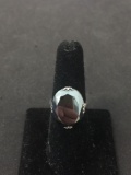 Oval Faceted 19x15mm Hematite Sterling Silver Ring Band-Size 7 Clipped