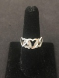 Two-Tone Diamond Accented Interlocking Hearts 10mm Wide Tapered Sterling Silver Ring Band-Size 7