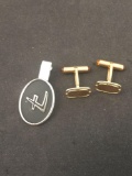 Lot of Two Alloy Items, Gold-Tone Krement Designed Pair of Cufflinks & Silver-Tone Hickok Tie Clip