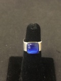 Square 10mm Blue Cat's Eye Cabochon Center 9.0mm Wide Square Shank Sterling Silver Ring Band-Size 5