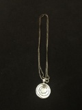 Friendship Themed Round 21mm Sterling Silver Pendant w/ 20