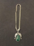 Old Pawn Native American Styled Sterling Silver Pendant w/ Malachite Cabochon & 24