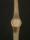 Elgin Designed Oval 18x16mm Gold-Tone Bezel w/ Diamond Accent Stainless Steel Watch w/ Bracelet