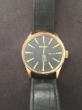 Nixon Designed Round 42mm Gold-Tone Bezel Stainless Steel Watch w/ Leather Strap