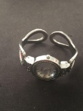 Geneva Designed Round 29mm Bezel Stainless Steel Watch w/ Solid Cuff Bracelet