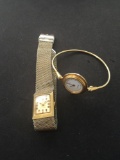 Lot of Two Worn Ladies Style Gold-Tone Stainless Steel Watches w/ Bracelet, One Timex & Exactly