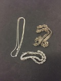 Lot of Three Various Size & Style Broken Sterling Silver Necklaces & Bracelet