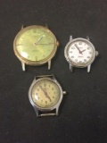 Lot of Three Various Size Round Bezel Loose Watches w/o Bracelets, Two Timex & One Lathin