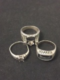 Lot of Three Various Style Sterling Silver Semi-Mount Ring Bands w/o Centers