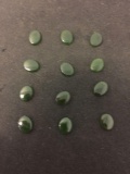 Lot of Twelve Polished Oval 10x8mm Green Jade Loose Cabochon Gemstones - Approximate 20 Ctw