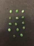 Lot of Fourteen Polished Oval 8x6mm Green Jade Loose Cabochon Gemstones - Approximate 19 Ctw