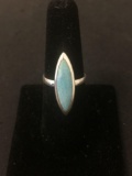 Marquise Fashioned 22x6mm Inlaid Larimar Cabochon Sterling Silver Ring Band-Size 7
