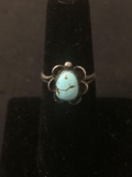 Oval 10x7mm Turquoise Cabochon Center Oxidized Floral Sterling Silver Ring Band-Size 5.5