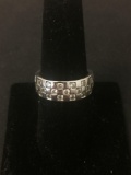 Round Faceted Zircon Checkerboard Set 8.0mm Wide Sterling Silver Eternity Ring Band-Size 8