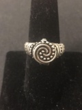 Handmade Thai Designed Oxidized 10mm Wide Tapered Swirl Design Opening Sterling Silver Poison Ring
