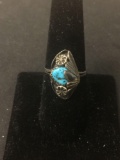 Tumbled Turquoise Accented 21mm Long Old Pawn Native American Style Sterling Silver Ring Band-Size 8