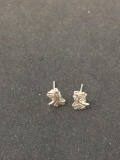 Pair of Petite Princess Themed Sterling Silver Button Earrings