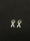 Lot of Two 13mm Long Cancer Ribbon Motif Sterling Silver Matched Charms