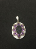 Oval Druzy Center w/ Trillion Faceted Amethyst Surround 1.5