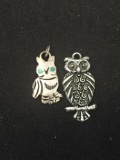 Lot of Two, Mismatched Owl Motif Pair of Sterling Silver Charms