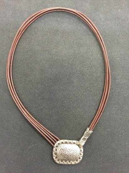 Silpada Multi Band Leather Necklace Sterling Pendant 15â€ B34