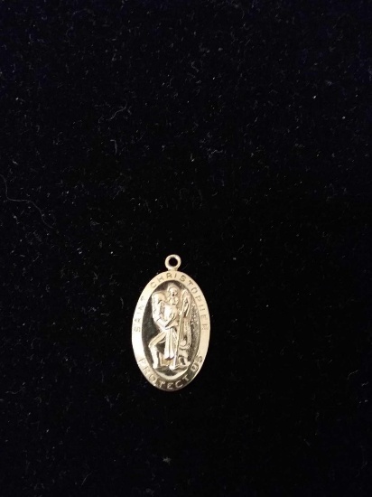 St. Christopher 14Kt Gold-Plated 1.25" Long Oval Protection Medallion